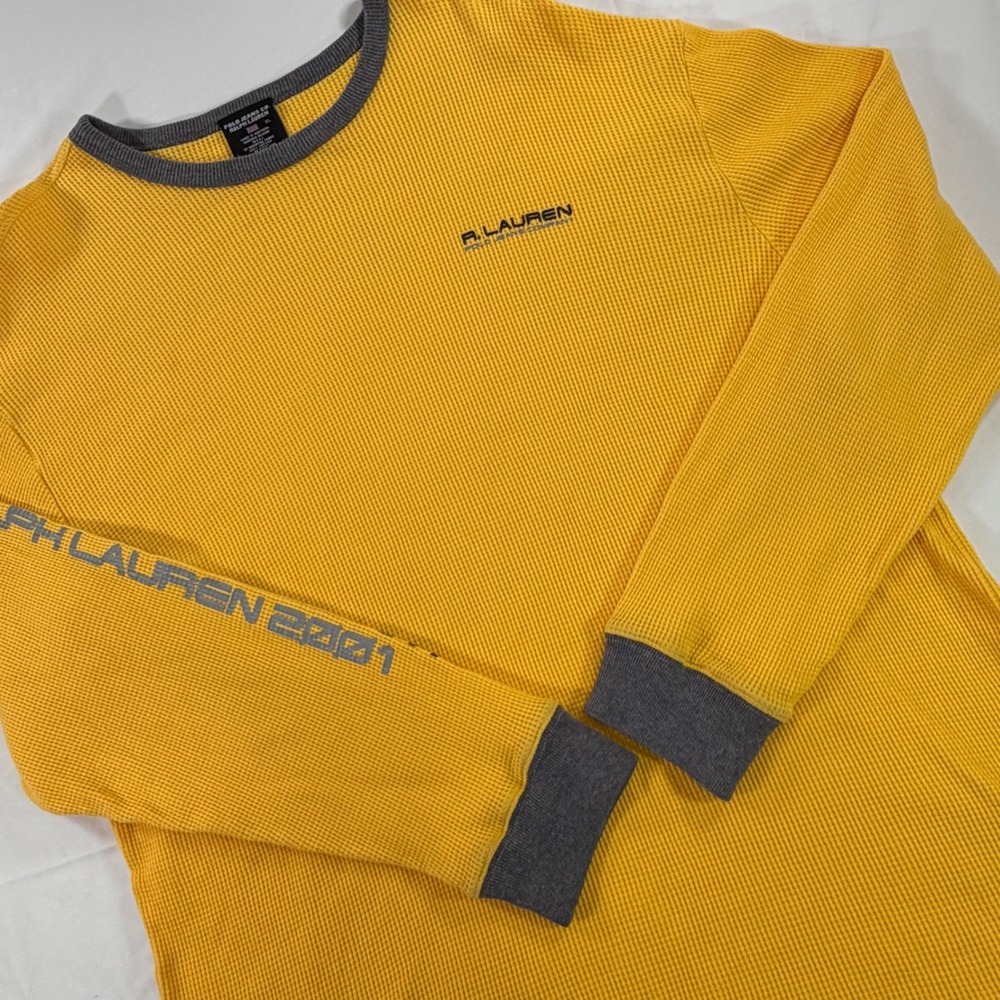 Polo Jeans Co Ralph Lauren Yellow Thermal Shirt XL Long Sleeve Waffle Knit 2001
